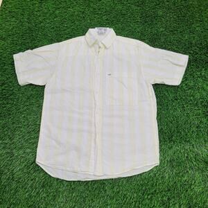 Vintage 90s GUESS Stripes Button Shirt Womens L 21x29 White Yellow